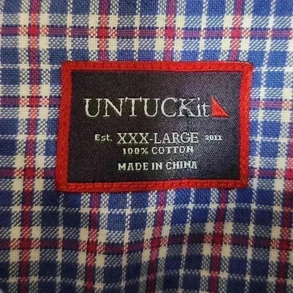 UNTUCKIT Men's Sz 3XL Long Sleeve Button Front Blue Red Plaid Shirt 100% Cotton - Picture 3 of 5